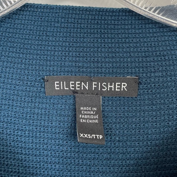 Eileen Fisher Funnel Neck Silk & Organic Cotton Pullover Sweater In Teal XXS - Picture 4 of 13